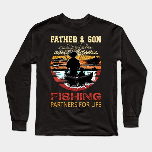 Vintage Father Son Fishing Partners For Life Dad Matching Long Sleeve T-Shirt by AlmaDesigns